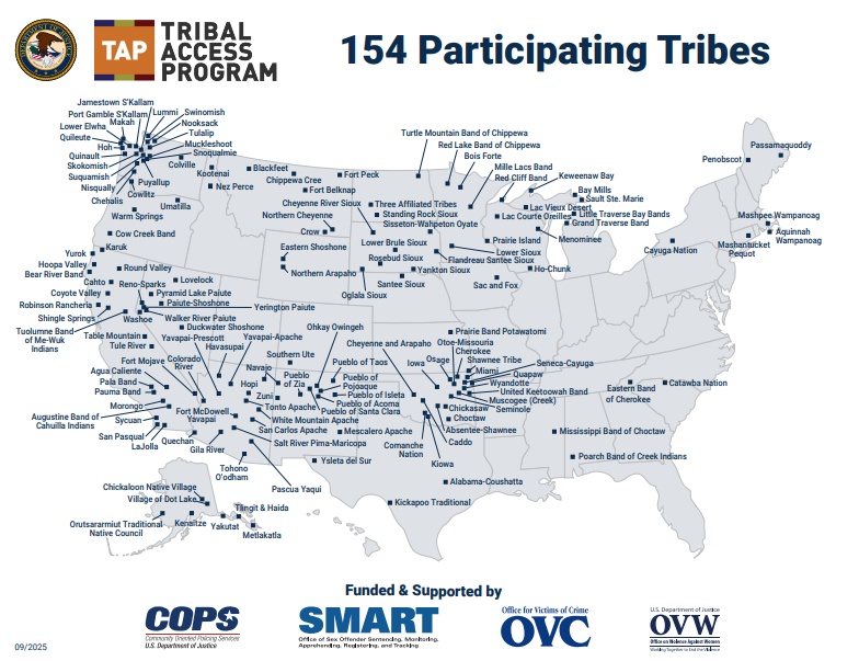 Tribal Access Program map - 154 Participating Tribes