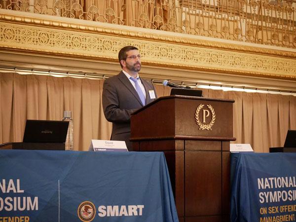 David M. Bierie, statistician at the United States Marshals Service, presents the plenary 'Building Fugitive-Enforcement Operations From the National Sex Offender Registry' at the 2019 National Symposium on Sex Offender Management and Accountability.